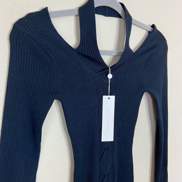 NWT Simkhai Alejandra Knit Mini Black Sweater Dress Twisted Cable Fitted Size XS - Picture 13 of 14